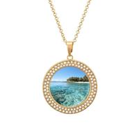 STVNKML Isola delle Figi e mare trasparente, collana da donna con ciondolo a cerchio, collana girocollo alla moda con ciondolo a disco con diamanti per anniversario, San Valentino, regalo di Natale