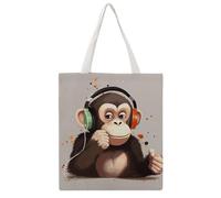 STVNKML Music Monkey - Borsa tote da donna, in tela, graziosa ed elegante, riutilizzabile, per tutti i giorni, Scimmia Musica, 38x41cm