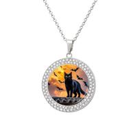 STVNKML The Black Cat Is Pacing on The Roof Collana da donna con ciondolo a cerchio collane alla moda con ciondolo a disco diamantato collana girocollo per anniversario, San Valentino, regalo di