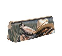 STVYUKL Astuccio con sella a cavallo con cappello da cowboy, elegante astuccio sottile per penne con cerniera, astuccio in pelle per trucchi e cosmetici per lavoro e ufficio, Cavallo Sella Con Un