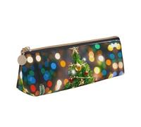 STVYUKL Astuccio per matite con albero di Natale e campane, elegante astuccio sottile con cerniera, astuccio in pelle per cosmetici, per lavoro e ufficio