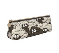 STVYUKL Astuccio per matite con disegno di pecore bianche e nere, elegante astuccio sottile con cerniera, astuccio in pelle per trucchi e cosmetici, per lavoro e ufficio