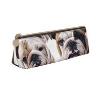 STVYUKL Astuccio per matite con due simpatici cani bulldog, elegante astuccio sottile con cerniera, astuccio in pelle per cosmetici, per lavoro e ufficio