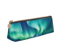 STVYUKL Astuccio per matite con luci del nord, elegante astuccio sottile con cerniera, astuccio in pelle per cosmetici, per lavoro e ufficio