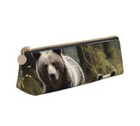 STVYUKL Astuccio per matite con mamma orsa e cuccioli, elegante astuccio sottile con cerniera, astuccio in pelle per trucchi e cosmetici per lavoro e ufficio