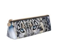 STVYUKL Astuccio per matite con motivo leopardo delle nevi dagli occhi blu, elegante astuccio sottile con cerniera, astuccio in pelle per cosmetici, per lavoro e ufficio