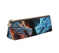 STVYUKL Astuccio porta matite con drago di ghiaccio e fuoco, elegante astuccio sottile con cerniera, astuccio in pelle per trucchi e cosmetici, per lavoro e ufficio