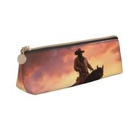 STVYUKL Astuccio porta matite con motivo Cowboy West, elegante astuccio sottile con cerniera, astuccio in pelle per cosmetici, per lavoro e ufficio