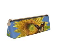 STVYUKL Astuccio portamatite a forma di fungo blu, elegante astuccio sottile con cerniera, astuccio in pelle per cosmetici, per lavoro e ufficio, Farfalle sui Girasoli, Taglia unica