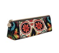 STVYUKL Astuccio portamatite con ingranaggi steampunk, elegante astuccio sottile con cerniera, astuccio in pelle per trucchi e cosmetici per lavoro e ufficio, Teschio di zucchero colorato, Taglia