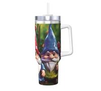 STVYUKL Bicchiere da caffè colorato con gnomi da 1,18 l, con manico e cannuccia, isolato sottovuoto, in acciaio inox, a doppia parete, elegante da viaggio, per donne e uomini