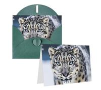 STVYUKL Biglietto di auguri bianco con motivo leopardo delle nevi dagli occhi azzurri, con buste, biglietti di ringraziamento, biglietti per note, biglietti per tutte le occasioni, verde scuro, per
