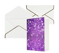 STVYUKL Biglietto di auguri con buste bianche, biglietto di auguri con scritta "Thinking of You" e glitter viola scintillanti, per compleanno, matrimonio, biglietti vuoti per tutte le occasioni, 10 x