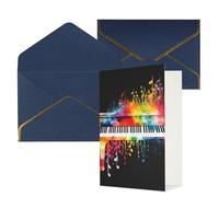 STVYUKL Biglietto di auguri con buste blu, biglietto colorato con tastiera di pianoforte, note musicali, buon compleanno, invito a matrimonio, biglietti vuoti per tutte le occasioni, 10,2 x 15,2 cm