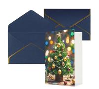 STVYUKL Biglietto di auguri con buste blu, biglietto di auguri con albero di Natale e campane, biglietto di auguri per compleanno, matrimonio, biglietti vuoti per tutte le occasioni, 10 x 15 cm