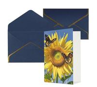 STVYUKL Biglietto di auguri con buste blu, biglietto di auguri con farfalle sui girasoli, biglietto di auguri per compleanno, matrimonio, biglietti vuoti per tutte le occasioni, 10 x 15 cm
