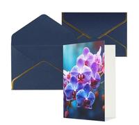 STVYUKL Biglietto di auguri con buste blu, biglietto di auguri con orchidee colorate e fiori di buon compleanno, inviti di nozze, biglietti vuoti per tutte le occasioni, 10,2 x 15,2 cm
