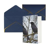 STVYUKL Biglietto di auguri con buste blu, Thinking of You, biglietto di auguri con corvo nero e uccellini, per compleanno, matrimonio, biglietti vuoti per tutte le occasioni, 10 x 15 cm