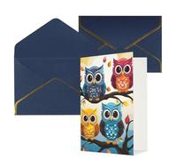 STVYUKL Biglietto di auguri con buste blu, Thinking of You, con gufi su rami di un albero, per compleanno, matrimonio, invito, biglietti vuoti per tutte le occasioni, 10,2 x 15,2 cm