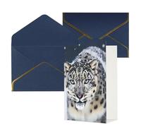 STVYUKL Biglietto di auguri con buste blu, Thinking of You, con occhi azzurri, leopardo delle nevi, buon compleanno, matrimonio, invito, biglietti vuoti per tutte le occasioni, 10,2 x 15,2 cm
