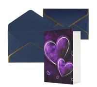 STVYUKL Biglietto di auguri con buste blu, Thinking of You, cuori viola, per compleanno, matrimonio, biglietti vuoti per tutte le occasioni, 10 x 15 cm