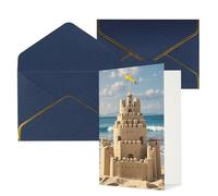 STVYUKL Biglietto di auguri con buste blu, Thinking of You, edificio di un castello di sabbia, biglietto di auguri di buon compleanno per matrimonio, biglietti vuoti per tutte le occasioni, 10,2 x