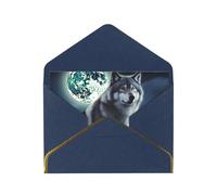 STVYUKL Biglietto di auguri con buste blu, Thinking of You, lupo sotto la luna, buon compleanno, matrimonio, invito, biglietti vuoti per tutte le occasioni, 10 x 15 cm