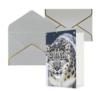 STVYUKL Biglietto di auguri con buste grigio chiaro, biglietto con scritta "Thinking of You", con occhi azzurri, leopardo delle nevi, per compleanno, matrimonio, invito, biglietti vuoti per tutte le