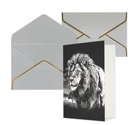 STVYUKL Biglietto di auguri con buste grigio chiaro, biglietto di auguri con leone in bianco e nero illustrazione di buon compleanno invito a nozze biglietti vuoti per tutte le occasioni 10,2 x 15,2