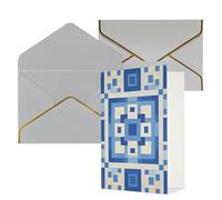 STVYUKL Biglietto di auguri con buste grigio chiaro, biglietto di auguri con motivo quadrato blu per auguri di buon compleanno, matrimonio, biglietti vuoti per tutte le occasioni, 10,2 x 15,2 cm