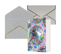 STVYUKL Biglietto di auguri con buste grigio chiaro, motivo palla da discoteca Thinking of You, biglietto di auguri di buon compleanno, invito a matrimonio, biglietti vuoti per tutte le occasioni