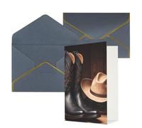 STVYUKL Biglietto di auguri con buste nere, Thinking of You, biglietto da cowboy, cappello nero, stivali western, buon compleanno, matrimonio, invito, biglietti vuoti per tutte le occasioni, 10 x 15