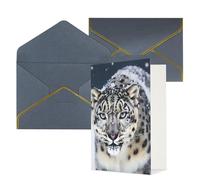 STVYUKL Biglietto di auguri con buste nere, Thinking of You, con occhi azzurri, leopardo delle nevi, buon compleanno, matrimonio, invito, biglietti vuoti per tutte le occasioni, 10,2 x 15,2 cm