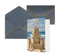 STVYUKL Biglietto di auguri con buste nere, Thinking of You, edificio di un castello di sabbia, biglietto di auguri di buon compleanno per matrimonio, biglietti vuoti per tutte le occasioni, 10 x 15