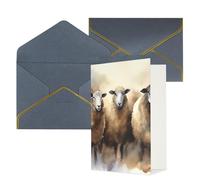 STVYUKL Biglietto di auguri con buste nere, Thinking of You, motivo pecore, acquerello, buon compleanno, matrimonio, invito, biglietti vuoti per tutte le occasioni, 10,2 x 15,2 cm