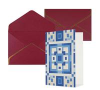 STVYUKL Biglietto di auguri con buste rosso scuro, biglietto con motivo quadrato blu per auguri di buon compleanno, matrimonio, biglietti vuoti per tutte le occasioni, 10,2 x 15,2 cm