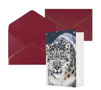 STVYUKL Biglietto di auguri con buste rosso scuro, biglietto con scritta "Thinking of You", con occhi azzurri, leopardo delle nevi, per compleanno, matrimonio, invito, biglietti vuoti per tutte le