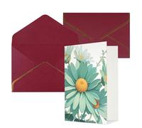 STVYUKL Biglietto di auguri con buste rosso scuro, biglietto con scritta "Thinking of You", verde menta, acquerello, margherita, buon compleanno, matrimonio, invito, biglietti vuoti per tutte le
