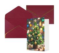 STVYUKL Biglietto di auguri con buste rosso scuro, biglietto di auguri con albero di Natale e campane, per compleanno, matrimonio, biglietti vuoti per tutte le occasioni, 10 x 15 cm