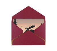 STVYUKL Biglietto di auguri con buste rosso scuro, biglietto di auguri con alce e pino montano deserto, buon compleanno, matrimonio, invito per tutte le occasioni, 10 x 15 cm