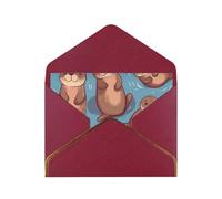 STVYUKL Biglietto di auguri con buste rosso scuro, biglietto di auguri con animali che pensano a te, graziose lontre marroni, per compleanno, matrimonio, biglietti vuoti per tutte le occasioni, 10,2 x