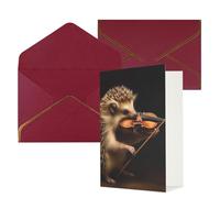 STVYUKL Biglietto di auguri con buste rosso scuro, biglietto di auguri con animali e riccio musicale violino buon compleanno invito a nozze biglietti vuoti per tutte le occasioni 10,2 x 15,2 cm
