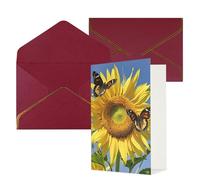 STVYUKL Biglietto di auguri con buste rosso scuro, biglietto di auguri con farfalle sui girasoli, biglietto di auguri per compleanno, matrimonio, biglietti vuoti per tutte le occasioni, 10 x 15 cm