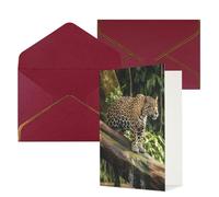 STVYUKL Biglietto di auguri con buste rosso scuro, biglietto di auguri con gatto giaguaro sul tronco d'albero, cascata, buon compleanno, matrimonio, invito per tutte le occasioni, 10 x 15 cm