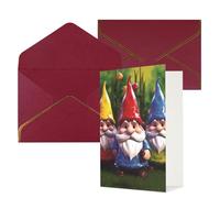 STVYUKL Biglietto di auguri con buste rosso scuro, biglietto di auguri con gnomi colorati per buon compleanno, matrimonio, biglietti vuoti per tutte le occasioni, 10 x 15 cm
