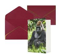 STVYUKL Biglietto di auguri con buste rosso scuro, biglietto di auguri con Gorilla in the Grass Happy Birthday Wedding Invitation biglietti vuoti per tutte le occasioni 4x6