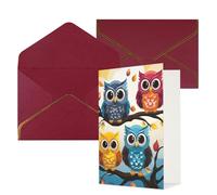 STVYUKL Biglietto di auguri con buste rosso scuro, biglietto di auguri con gufi sui rami degli alberi, biglietto di auguri per compleanno, matrimonio, biglietti vuoti per tutte le occasioni, 10,2 x