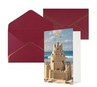 STVYUKL Biglietto di auguri con buste rosso scuro, biglietto di auguri con scritta "Thinking of You" e "Building a Sandcastle", per compleanno, matrimonio, biglietti vuoti per tutte le occasioni, 10 x