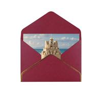 STVYUKL Biglietto di auguri con buste rosso scuro, biglietto di auguri con scritta "Thinking of You" e "Building a Sandcastle", per compleanno, matrimonio, biglietti vuoti per tutte le occasioni, 10 x