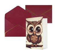 STVYUKL Biglietto di auguri con buste rosso scuro, biglietto di auguri con simpatico gufo, biglietto di auguri per compleanno, matrimonio, biglietti vuoti per tutte le occasioni, 10 x 15 cm
